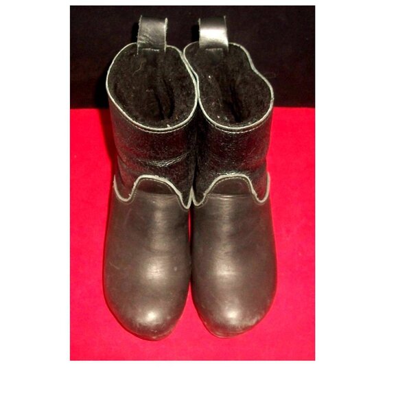 Sven No. 6 Store Black Leather Shearling Lined Handmade Pull-On Clog Boots - Picture 3 of 9